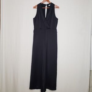 Loft Black Satin Sleeveless Jumpsuit V-Neck Collar Size 8  No Belt